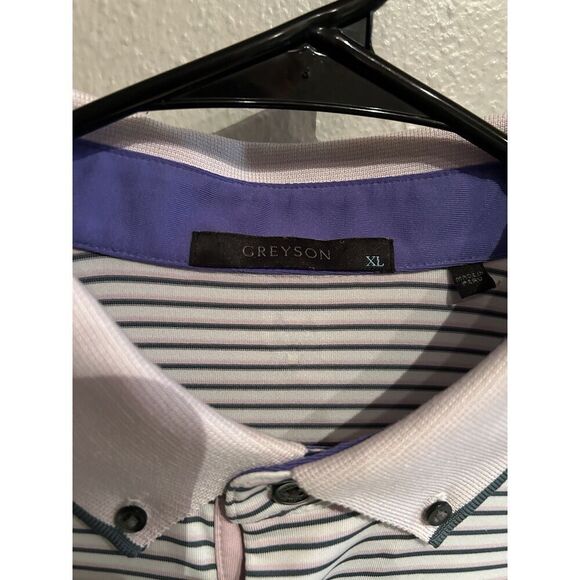 Greyson Mens XL Pink Green Striped Button Polo Shirt Performance Stretch Golf - Picture 4 of 8